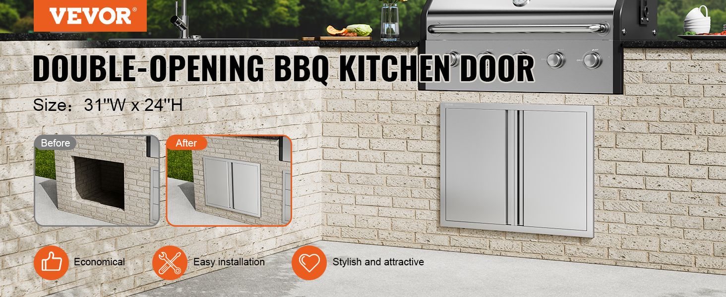 VEVOR bbq access door in outdoor kitchen setup, demonstrating easy installation and stylish design.