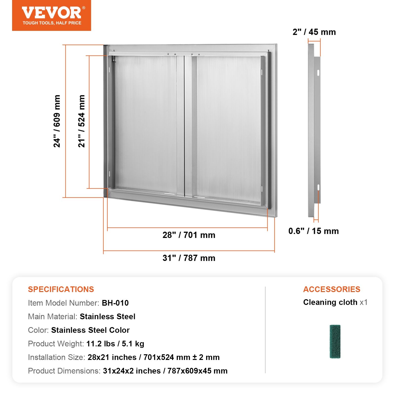 VEVOR BBQ Door Access Outdoor Kitchen Doors 25 Size Stainless Steel Flush Mount - Picture 273 of 302