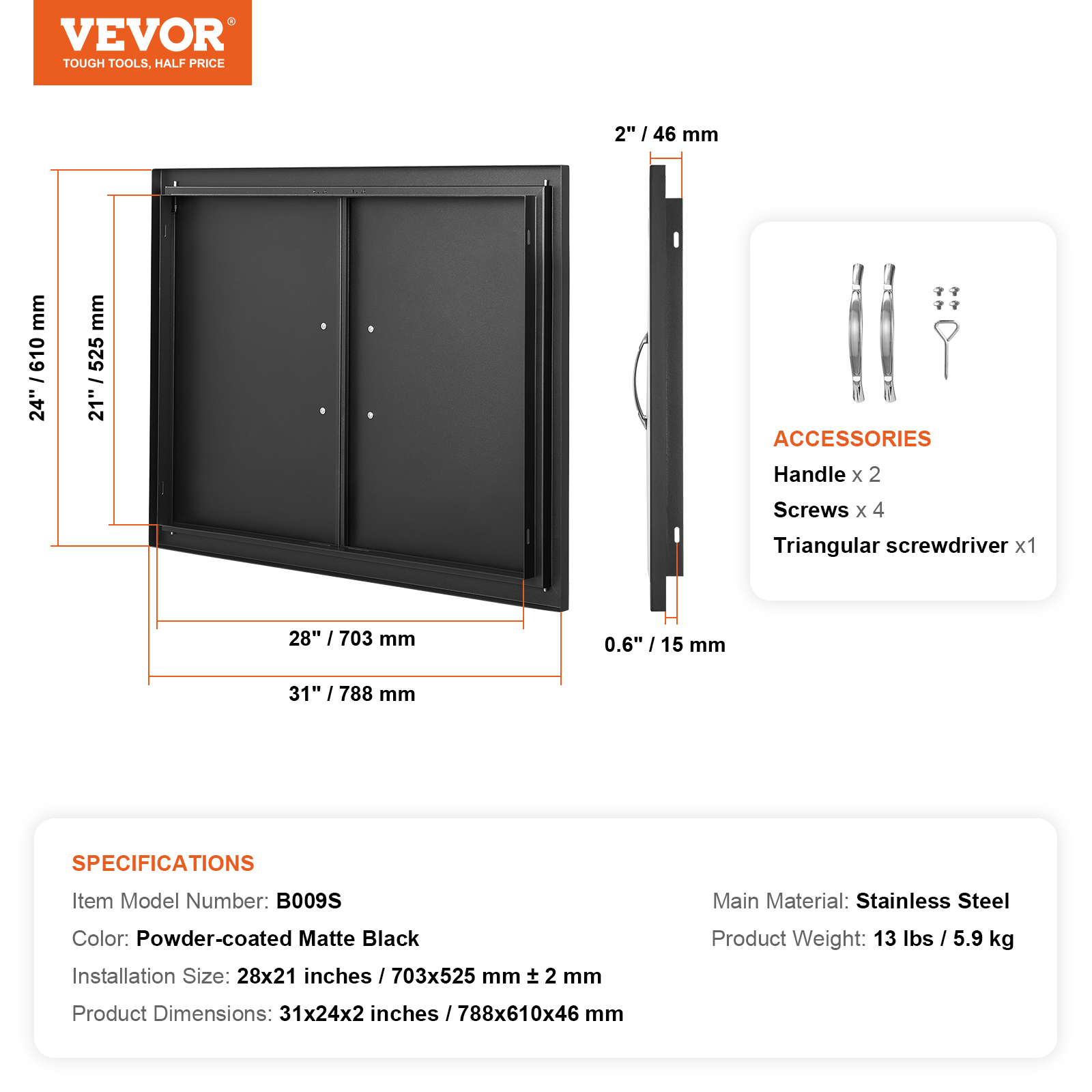 VEVOR BBQ Door Access Outdoor Kitchen Doors 25 Size Stainless Steel Flush Mount - Picture 189 of 302