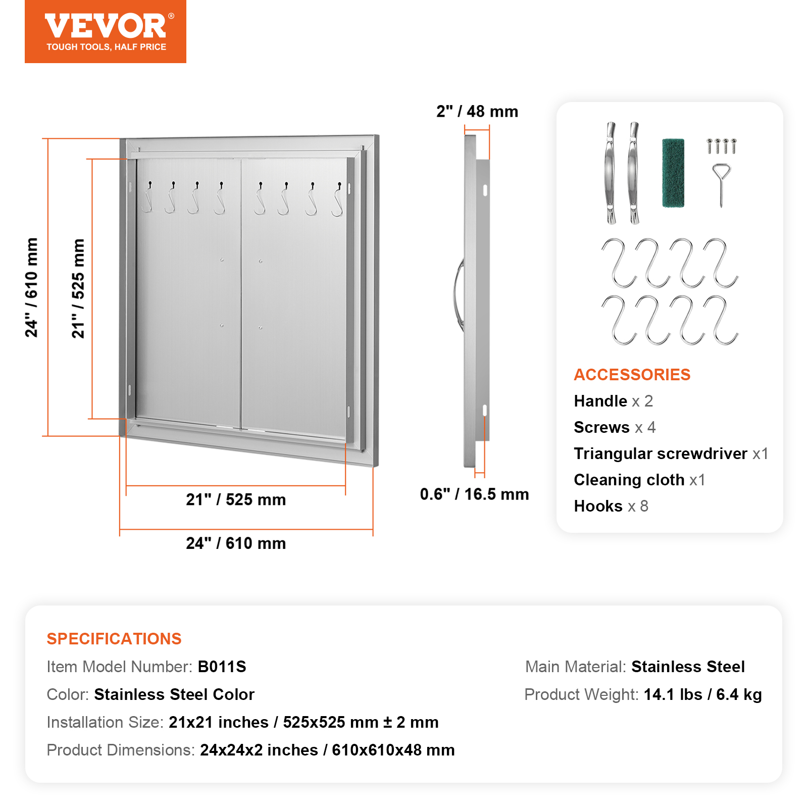 VEVOR BBQ Door Access Outdoor Kitchen Doors 25 Size Stainless Steel Flush Mount - Picture 153 of 302
