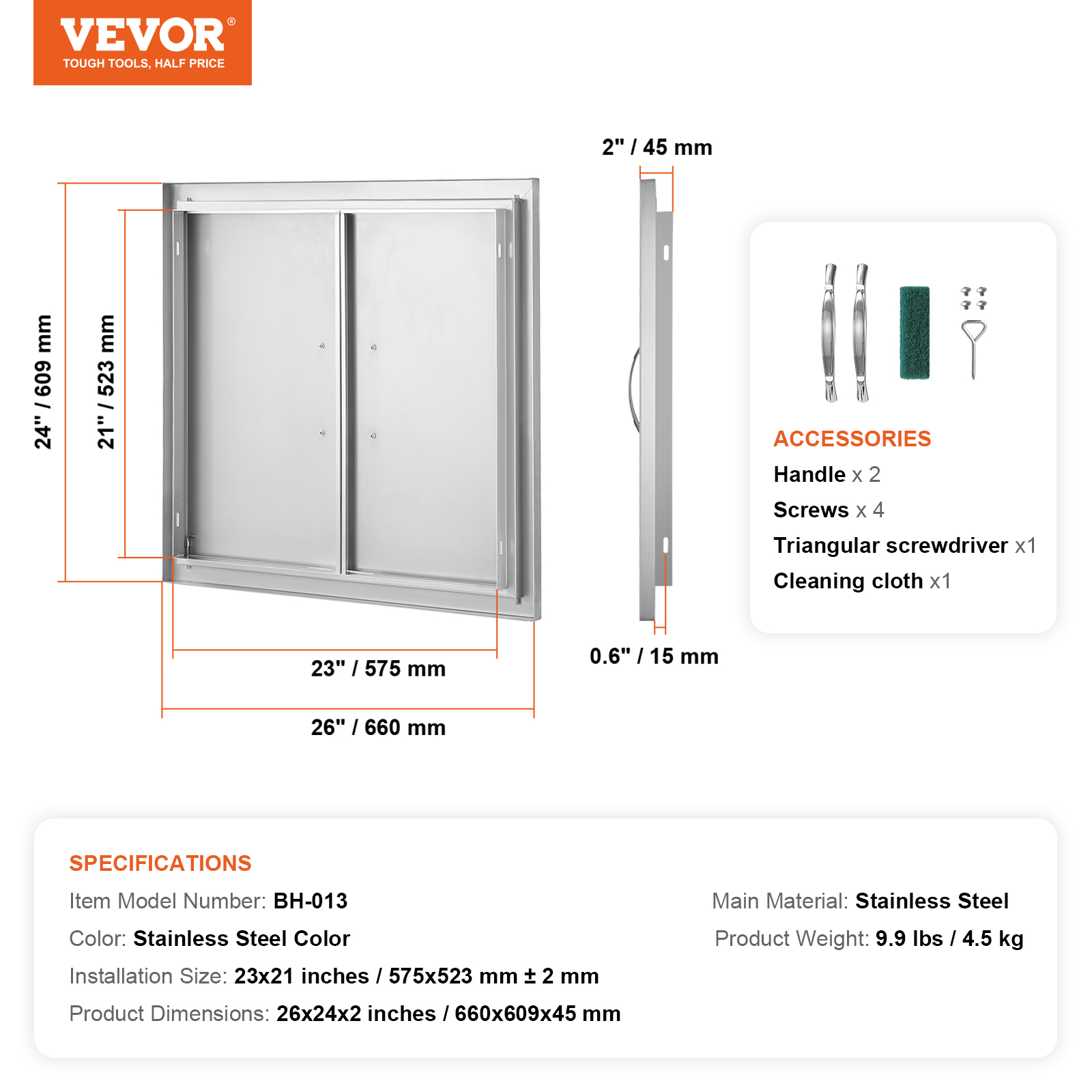 VEVOR BBQ Door Access Outdoor Kitchen Doors 25 Size Stainless Steel Flush Mount - Picture 9 of 302