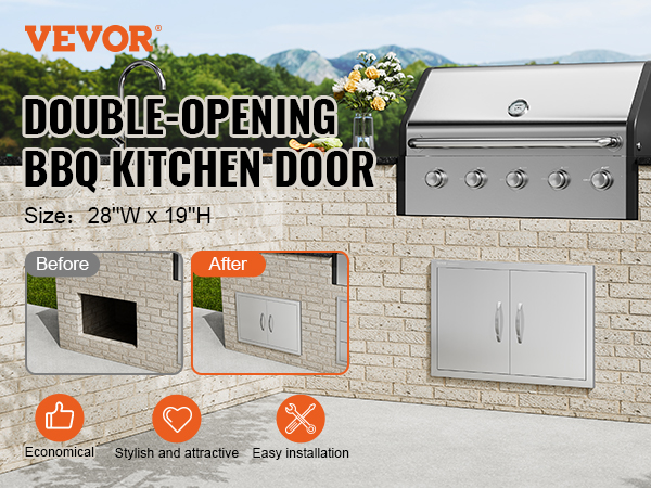 VEVOR BBQ Access Door, 28W x 19H Inch Double Outdoor Kitchen Door ...