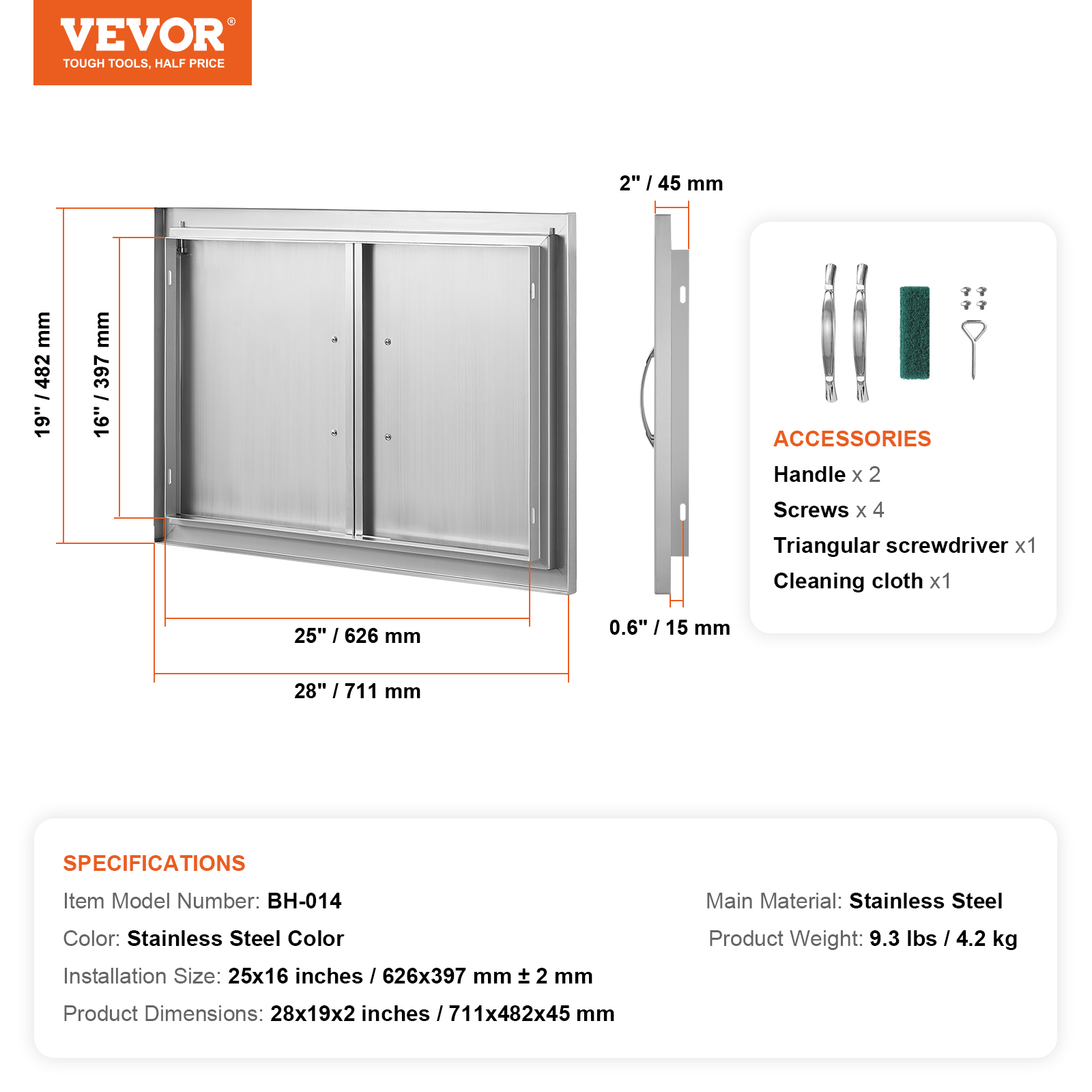 VEVOR BBQ Door Access Outdoor Kitchen Doors 25 Size Stainless Steel Flush Mount - Picture 21 of 302