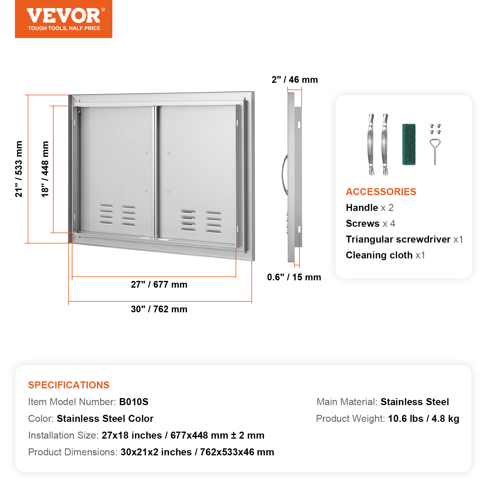 VEVOR BBQ Door Access Outdoor Kitchen Doors 25 Size Stainless Steel Flush Mount - Picture 129 of 302