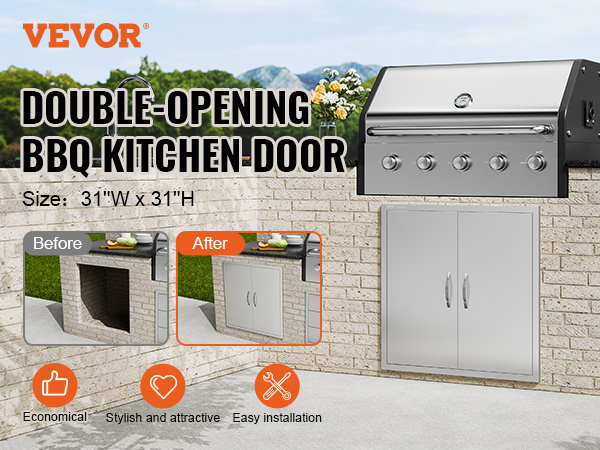 VEVOR BBQ Access Door, 31W x 31H Inch Double Outdoor Kitchen Door ...