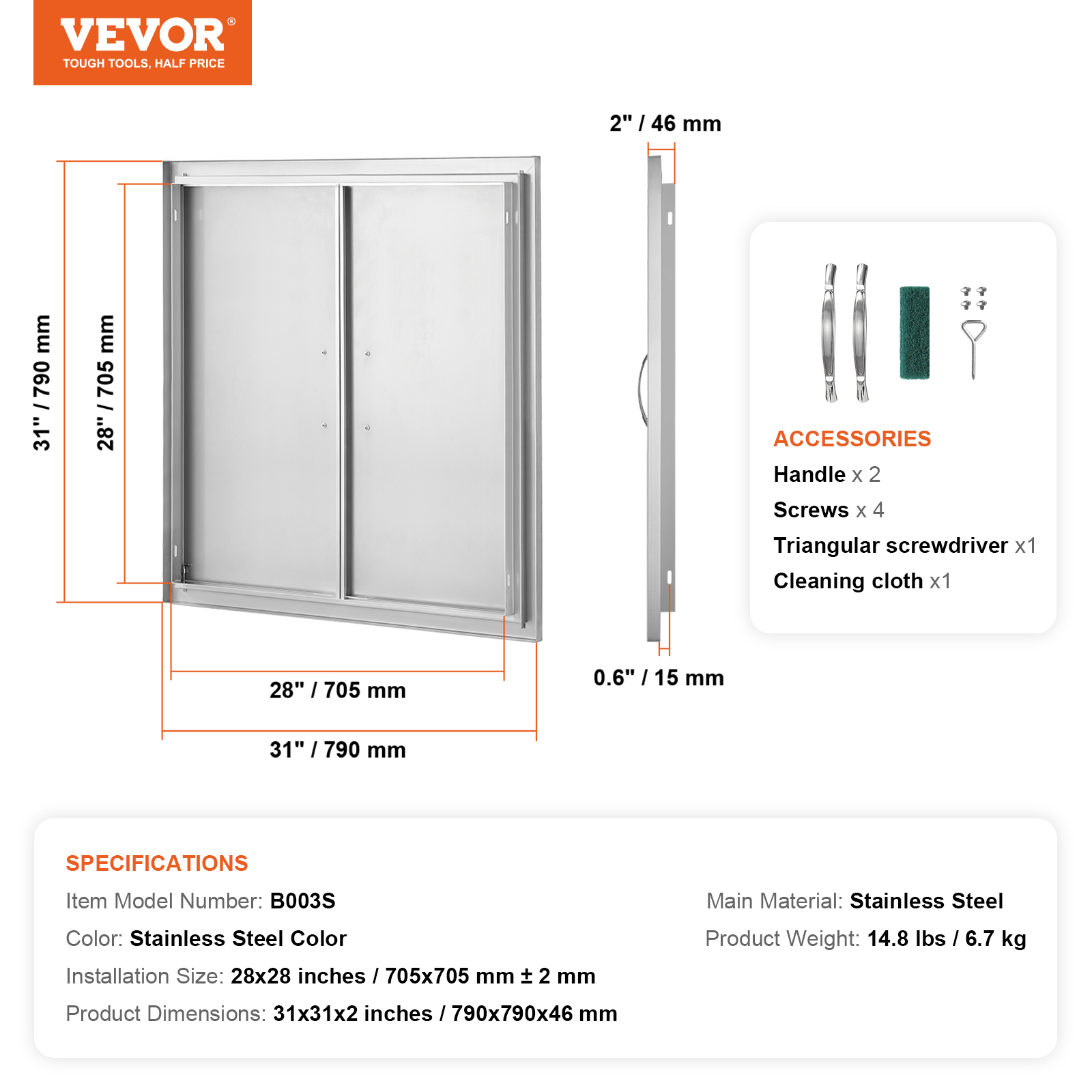 VEVOR BBQ Door Access Outdoor Kitchen Doors 25 Size Stainless Steel Flush Mount - Picture 45 of 302