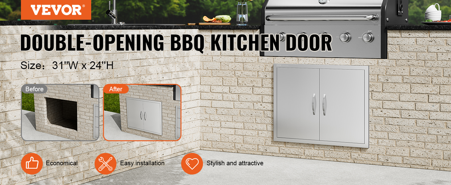 VEVOR BBQ Access Door, 31W x 24H Inch Double Outdoor Kitchen Door ...