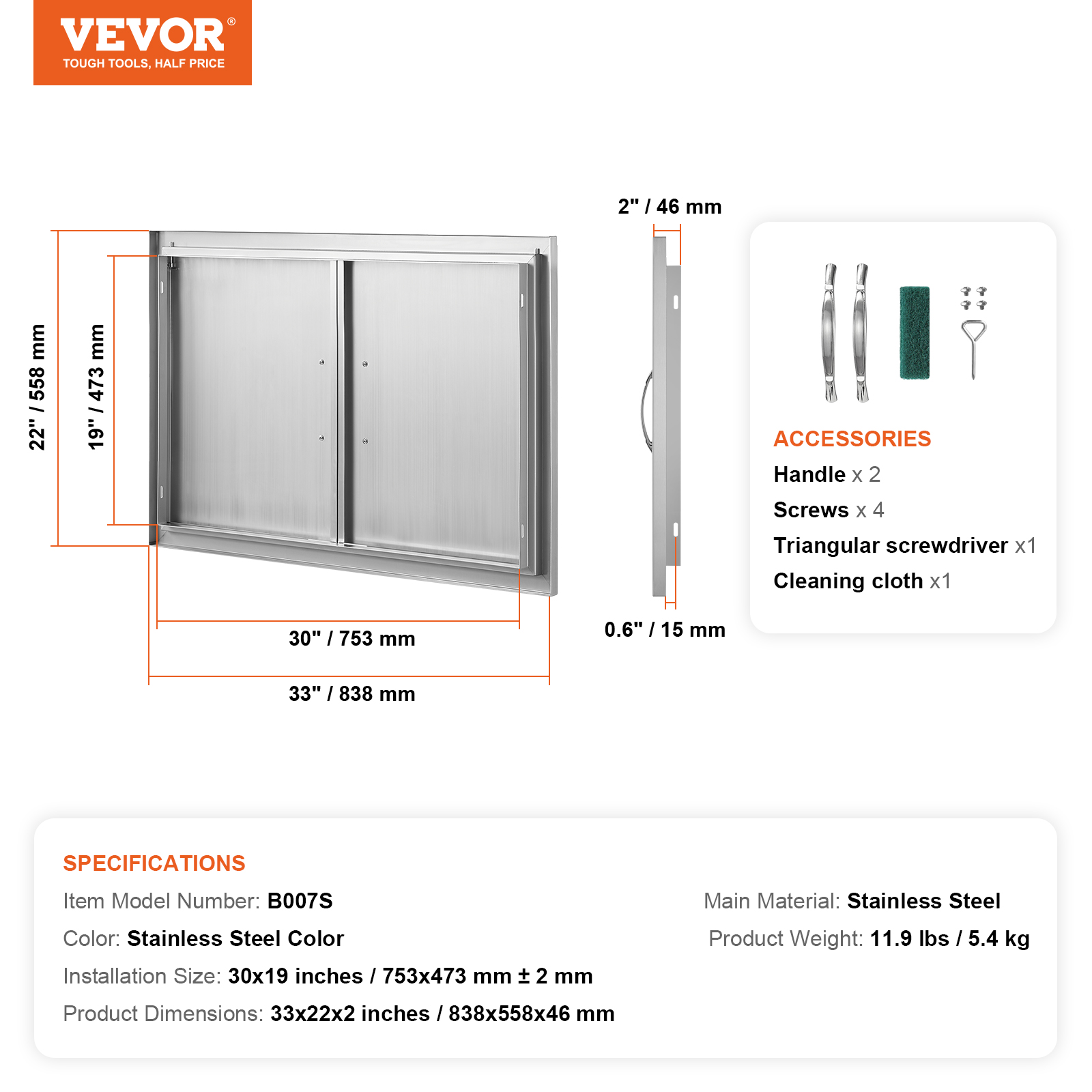 VEVOR BBQ Door Access Outdoor Kitchen Doors 25 Size Stainless Steel Flush Mount - Picture 57 of 302