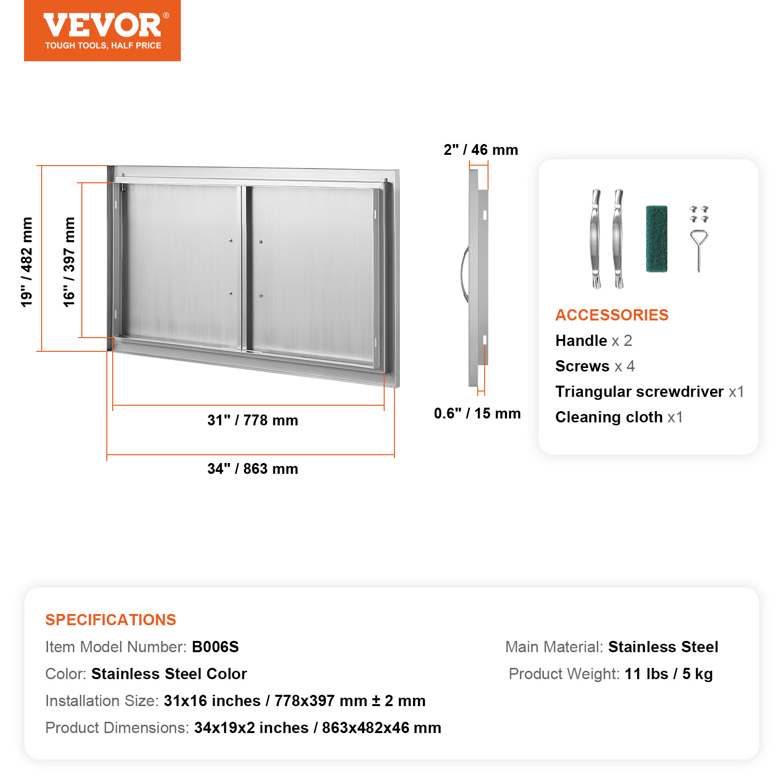 VEVOR BBQ Door Access Outdoor Kitchen Doors 25 Size Stainless Steel Flush Mount - Picture 69 of 302