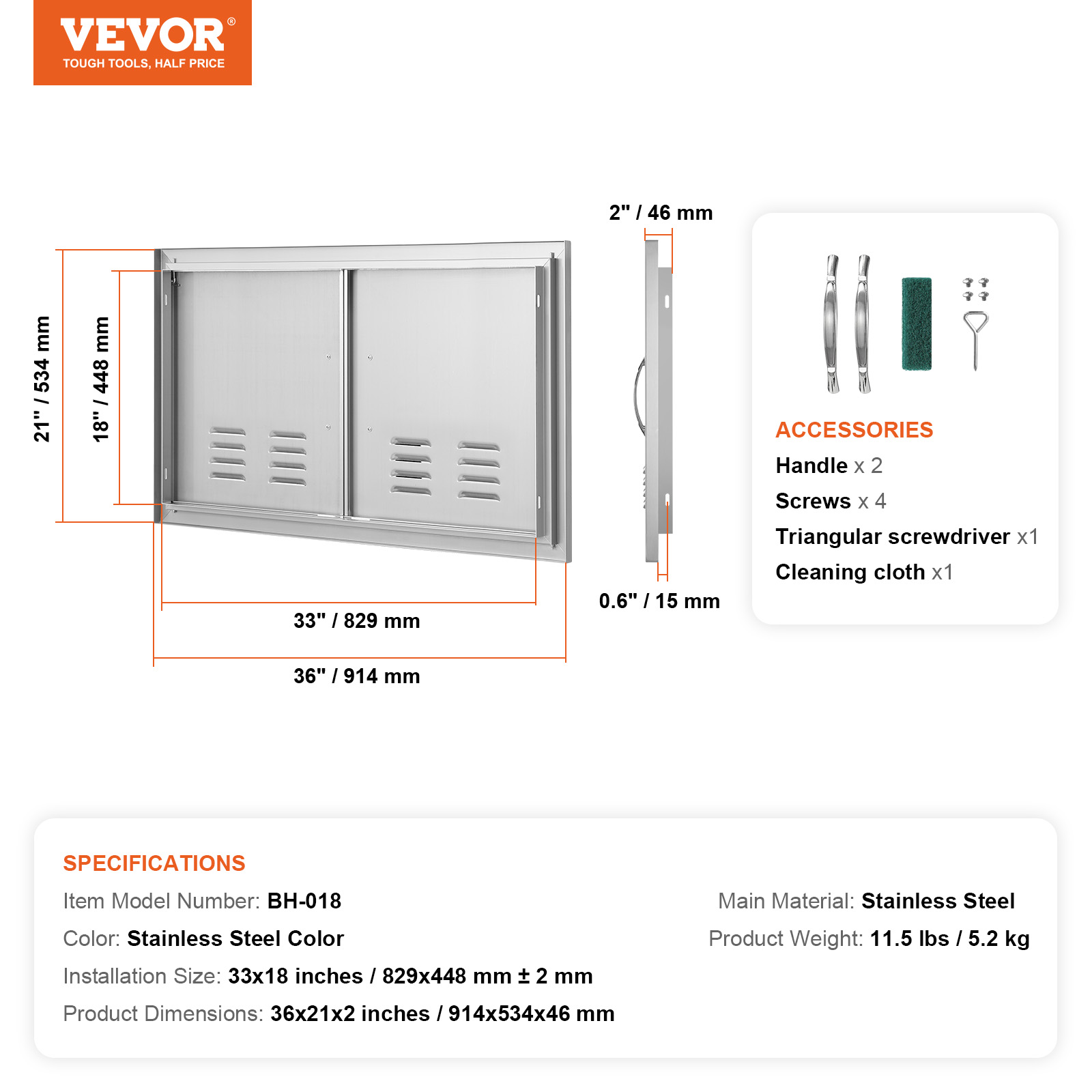 VEVOR BBQ Door Access Outdoor Kitchen Doors 25 Size Stainless Steel Flush Mount - Picture 141 of 302