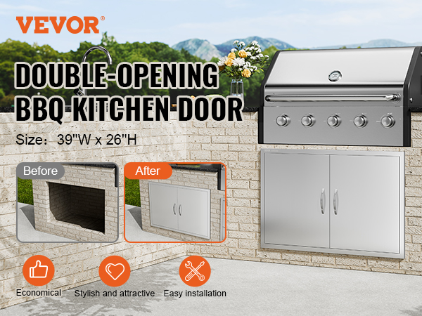 thumbnail interactive-video image 1 of VEVOR 31x24 Inch BBQ Island Access Door - Stainless Steel Outdoor Kitchen Cabinet Door (BH-010) 1 of 2