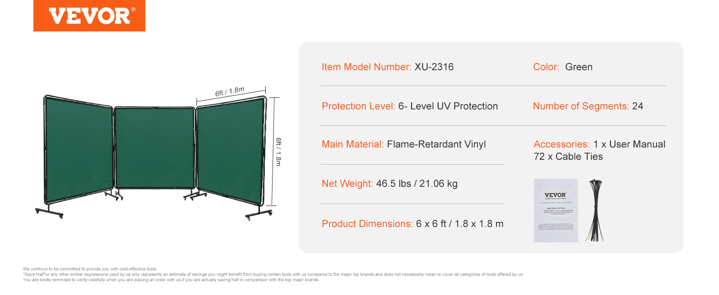 Welding Screen with Frame,6' x 6' 3 Panel,12 Wheels