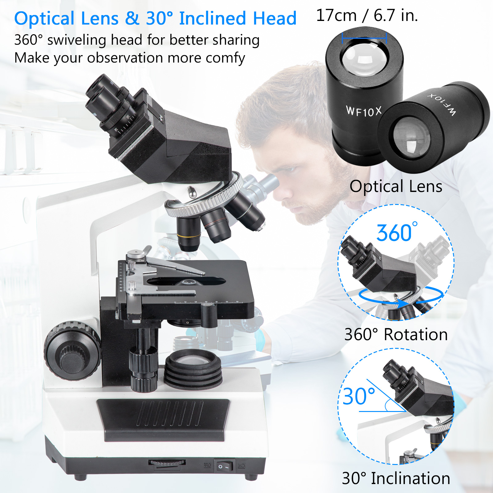 VEVOR Binocular Compound Microscope 40 X-2500 X Magnification 2 Layers  Binocular Compound Lab Microscope with LED Illumination FSXWJ2500XSM1JITDV5  - The Home Depot