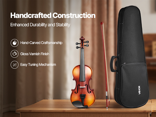 VEVOR 1/4 Size Violin – 18 to 20 Inches, 4 to 7 with an Arm