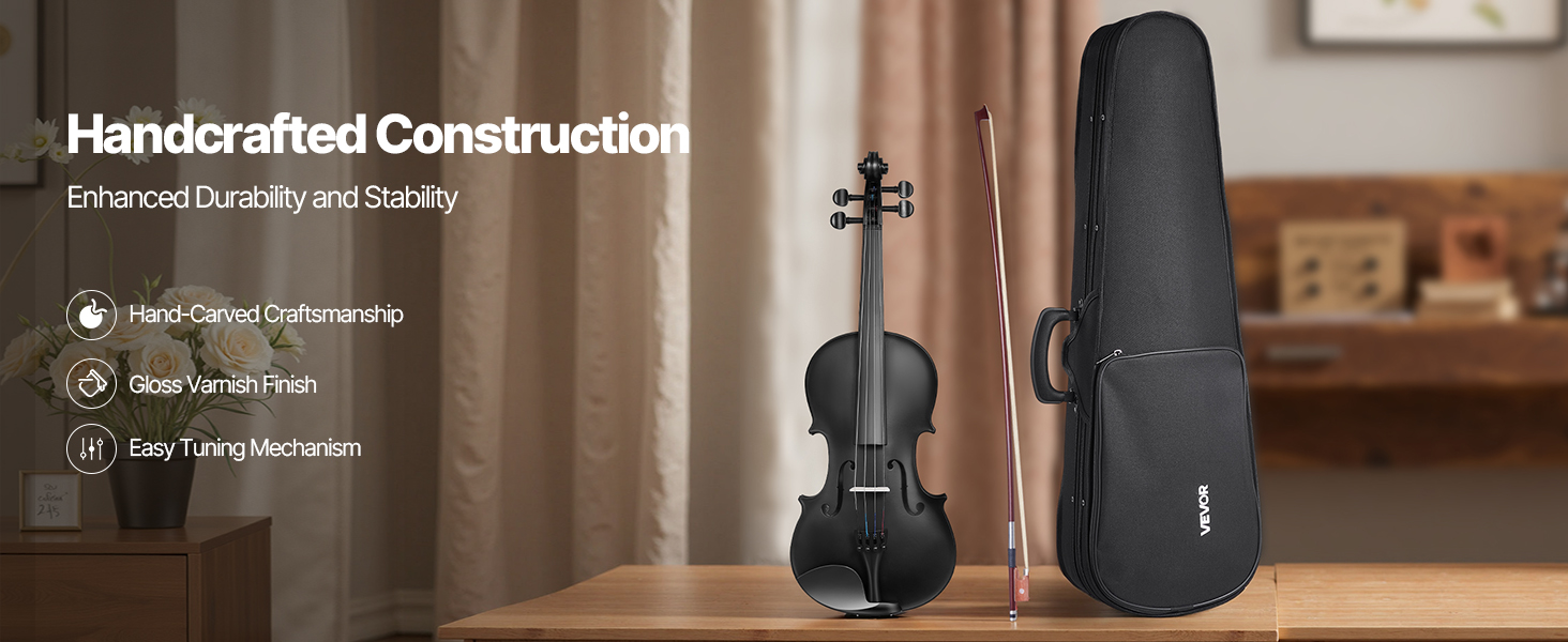 HOMCOM Violon 4/4, Ensemble De Violon En Bois Massif Pour Adultes Et Débutants, Avec étui Léger Et Portable, Archet, Colophane, Chevalet Et épaulière, Marron