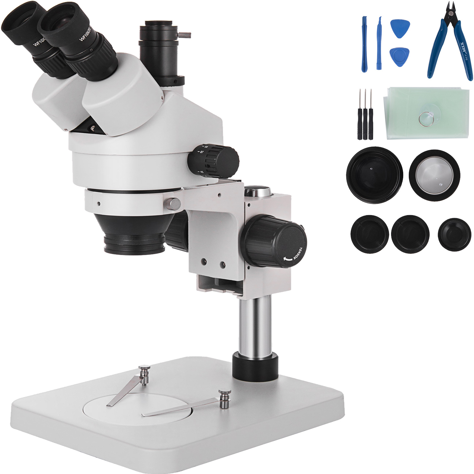 Microscope stéréoscopique trinoculaire, lentilles optiques, 3,5X - 90X