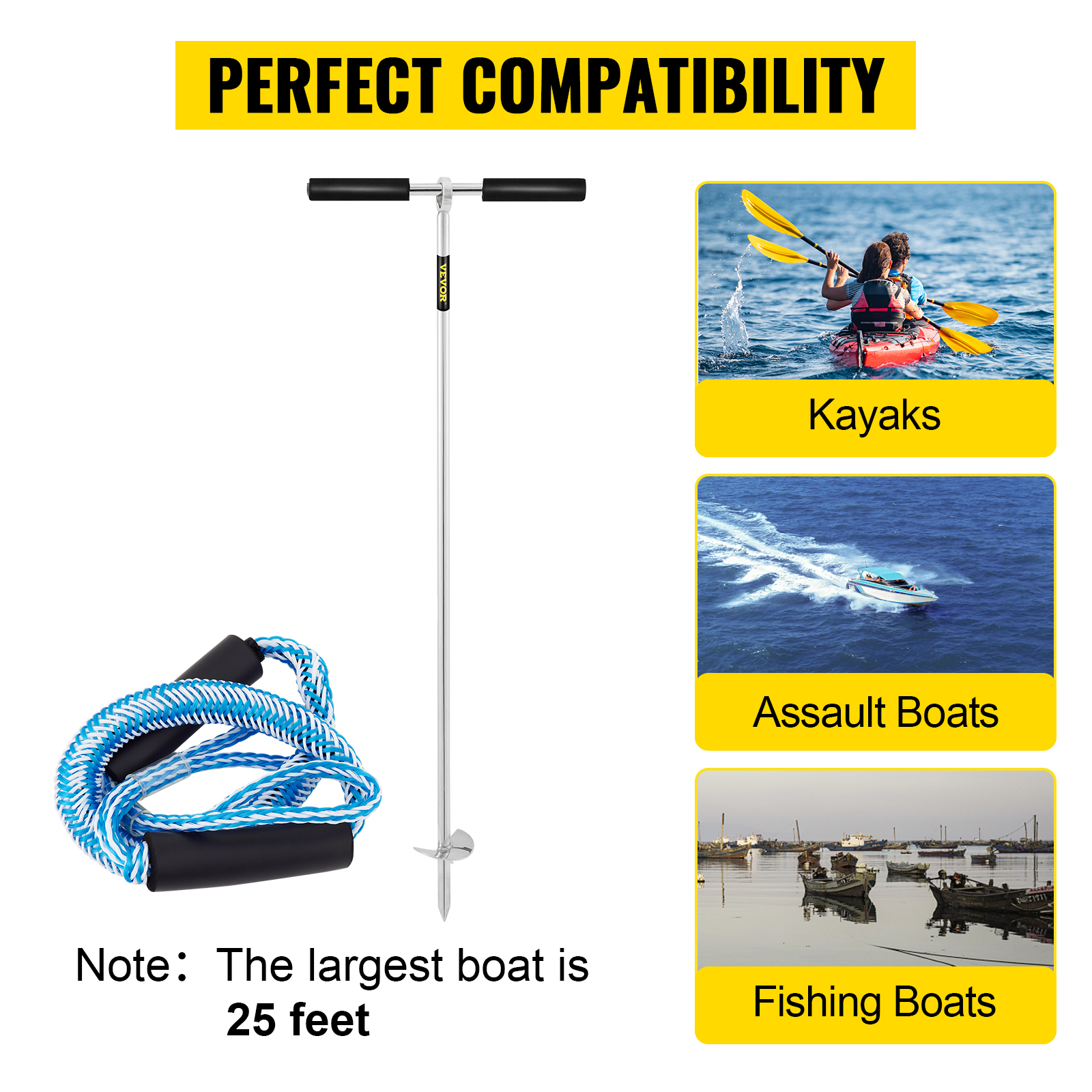 VEVOR Sand Anchor, 36 Length Auger to The Beach and Sandbar, 316 Stainless  Steel Screw Anchor w/Removable Handle, Bungee Line & Carry Bag, for Jet Ski  PWC Pontoon Kayak