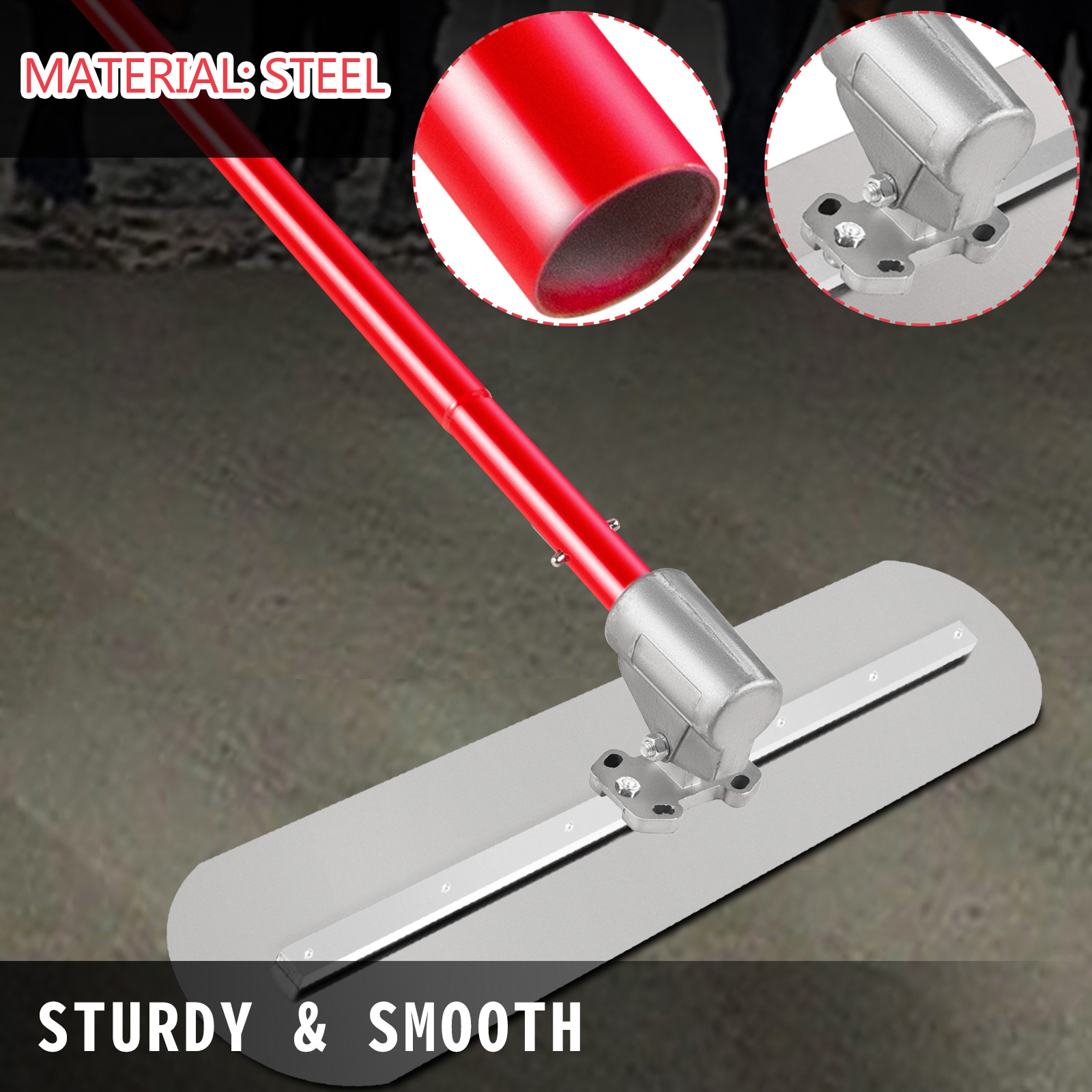36" X 8" Bull Concrete Float – Round End, 4-Handle, Hand Powered Concrete Trowel Tool