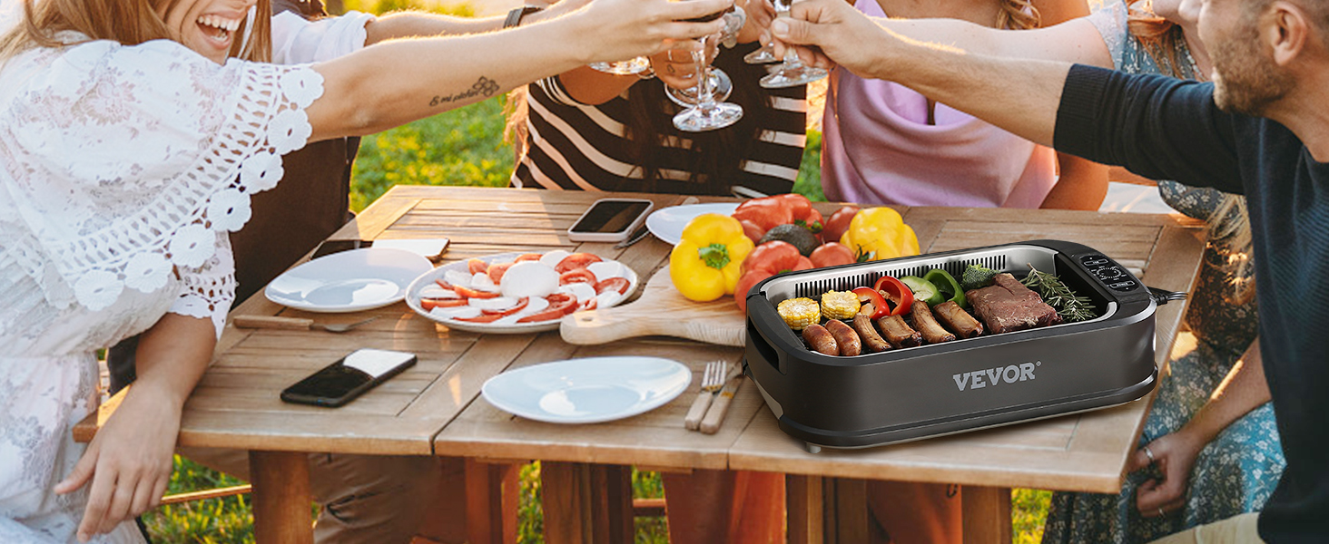 VEVOR Smokeless Indoor Grill, 110 sq.in 1500W Electric BBQ Grill with