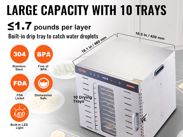 7 Trays 650W Electric Food Dehydrator Stainless Steel Beef Jerky Maker BPA  Free