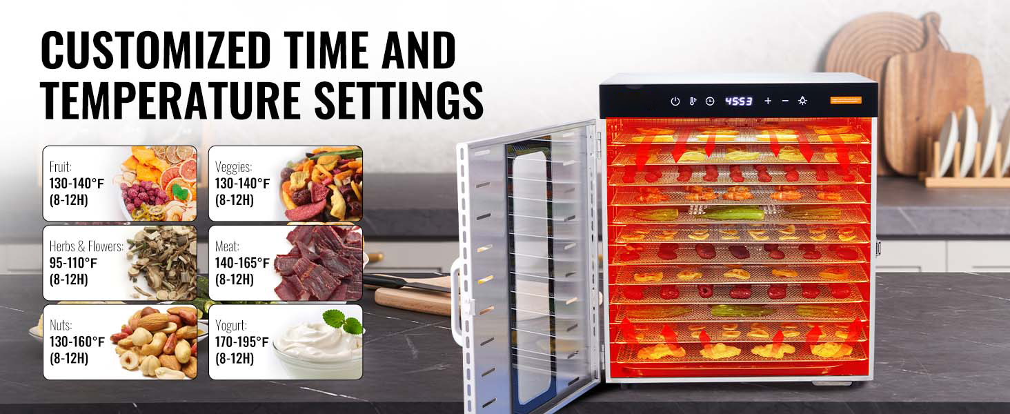 10 Trays Food Dehydrator 1000W Stainless Steel Vegetable Jerky