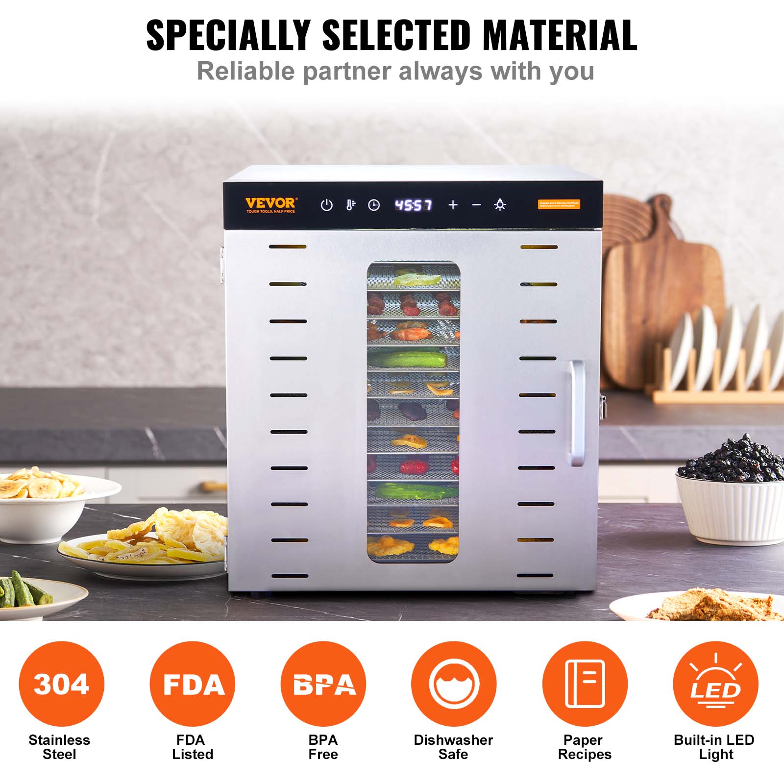 VEVOR 6/10 Trays Food Dehydrator Machine Stainless Steel Jerky Fruit Drying - Imagen 7 de 38
