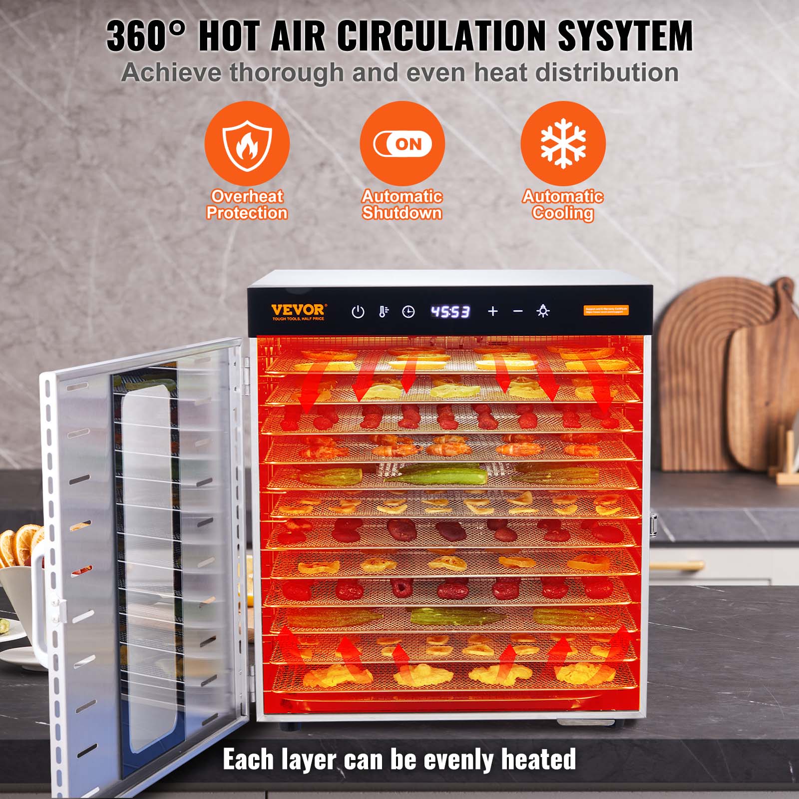 VEVOR 6/10 Trays Food Dehydrator Machine Stainless Steel Jerky Fruit Drying - Imagen 8 de 38