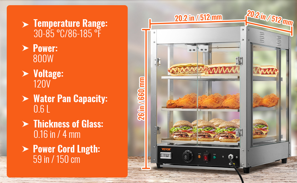 26 Pizza Warmer Commercial Food Warmer Display 3-Tier Electric Countertop  1200W