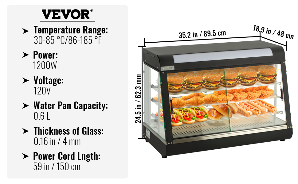 VEVOR 2-Tier Commercial Food Warmer Countertop Pizza Cabinet with Water  Tray