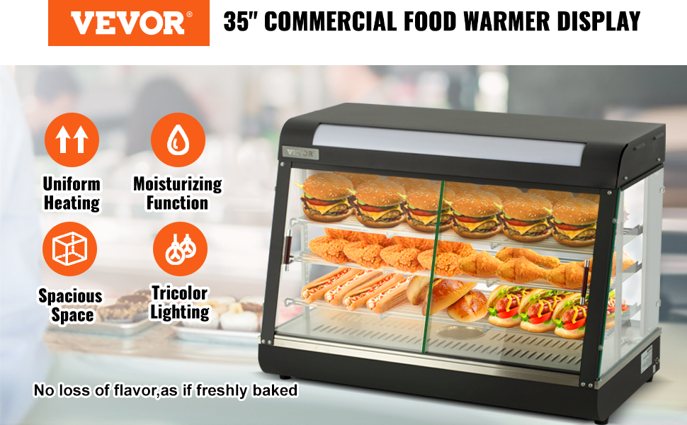 VEVOR 3-Tier Commercial Food Warmer Countertop Pizza Cabinet with Water  Tray