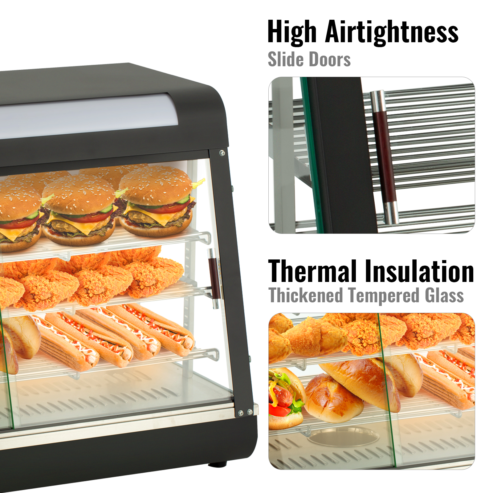 VEVOR 2-Tier Commercial Food Warmer Countertop Pizza Cabinet with Water  Tray