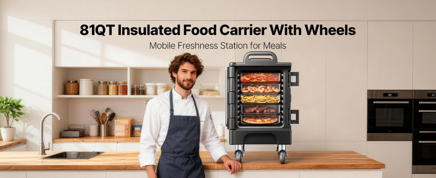 VEVOR Hot Box for Catering – 81 Qt 75L, 360° Wheels