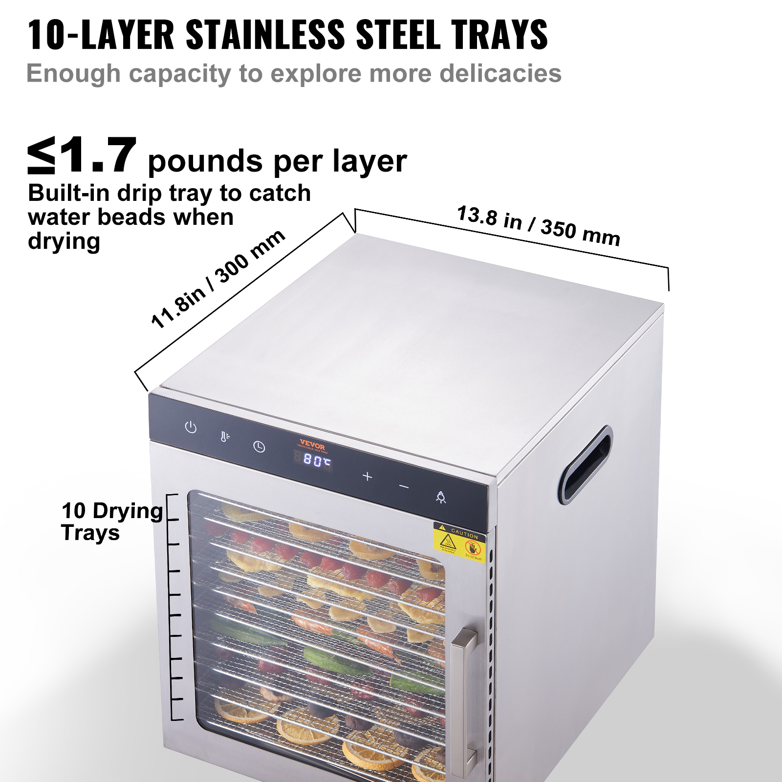 VEVOR 6/10 Trays Food Dehydrator Machine Stainless Steel Jerky Fruit Drying - Imagen 17 de 38