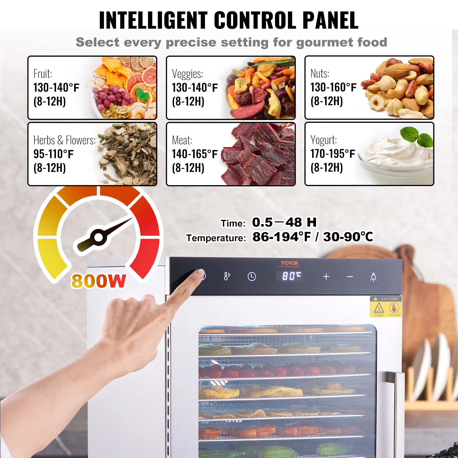 VEVOR 6/10 Trays Food Dehydrator Machine Stainless Steel Jerky Fruit Drying - Imagen 18 de 38