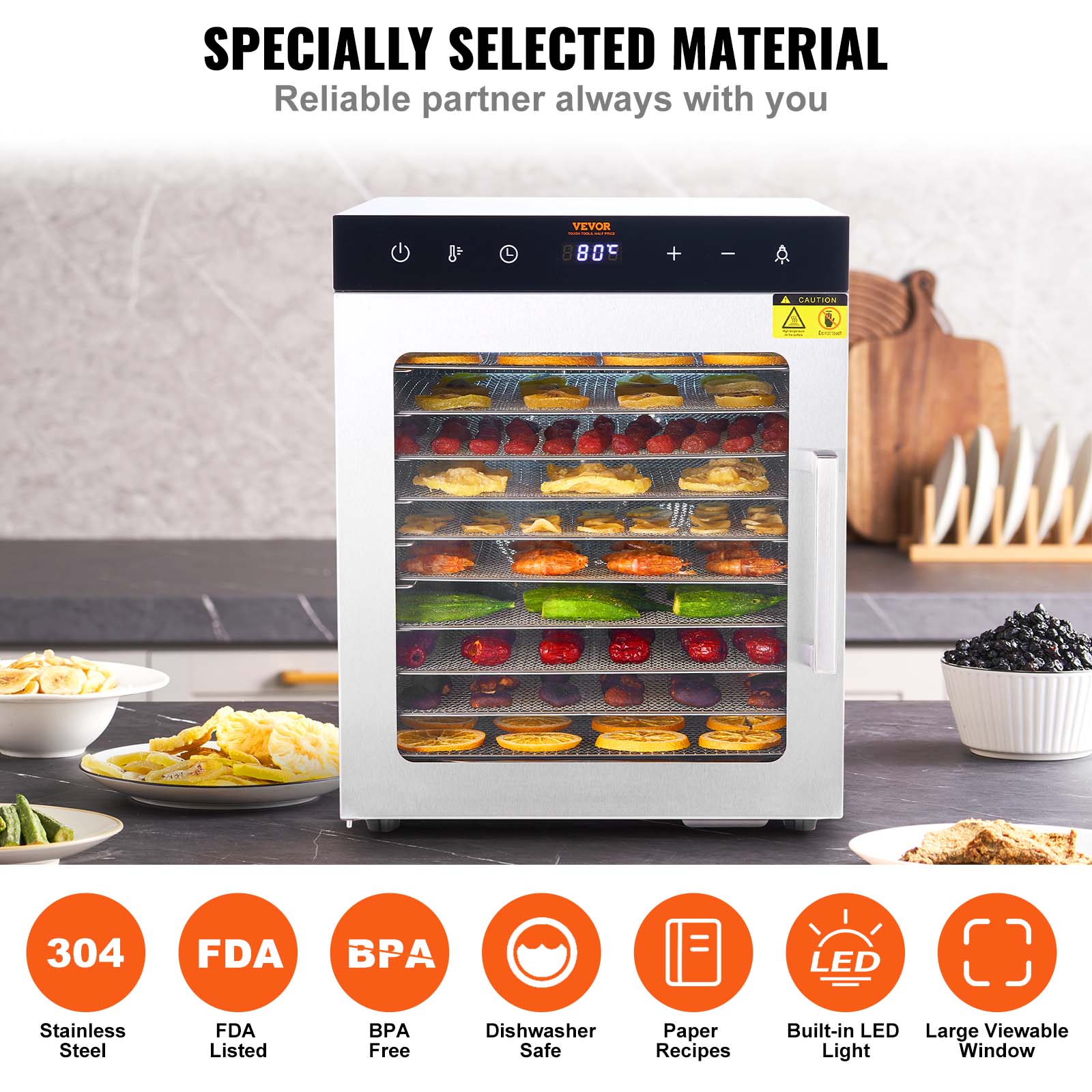 VEVOR 6/10 Trays Food Dehydrator Machine Stainless Steel Jerky Fruit Drying - Imagen 19 de 38
