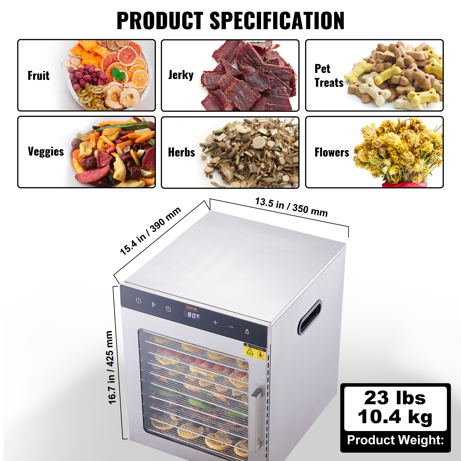 VEVOR 6/10 Trays Food Dehydrator Machine Stainless Steel Jerky Fruit Drying - Imagen 21 de 38