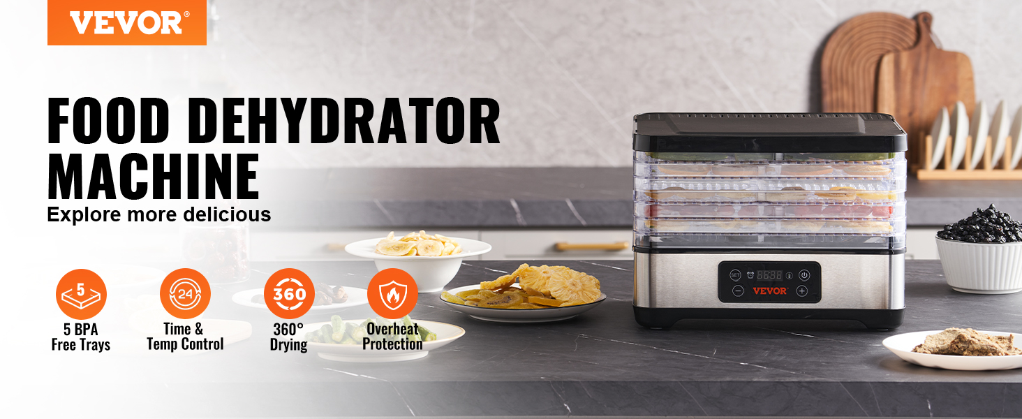 VEVOR Food Dehydrator Machine, 5-Tray Fruit Dehydrator, 300W