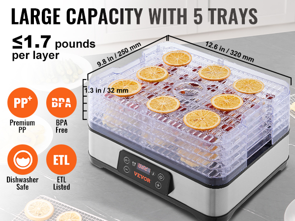 350W Electric Food Dehydrator Fruit Meat Beef Dryer Veg Preserver Machine 5  Tray