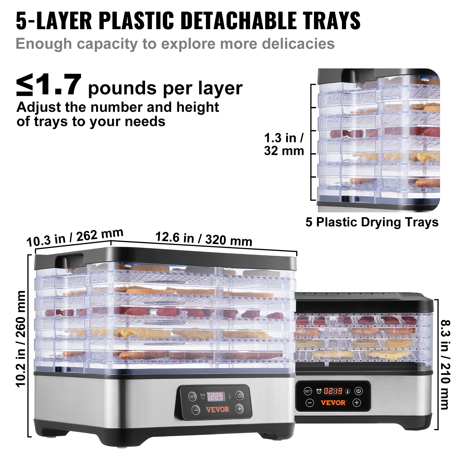 5/6/10/12 Trays Food Dehydrator Machine Fruit Jerky Drying Adjustable Time - Picture 41 of 92
