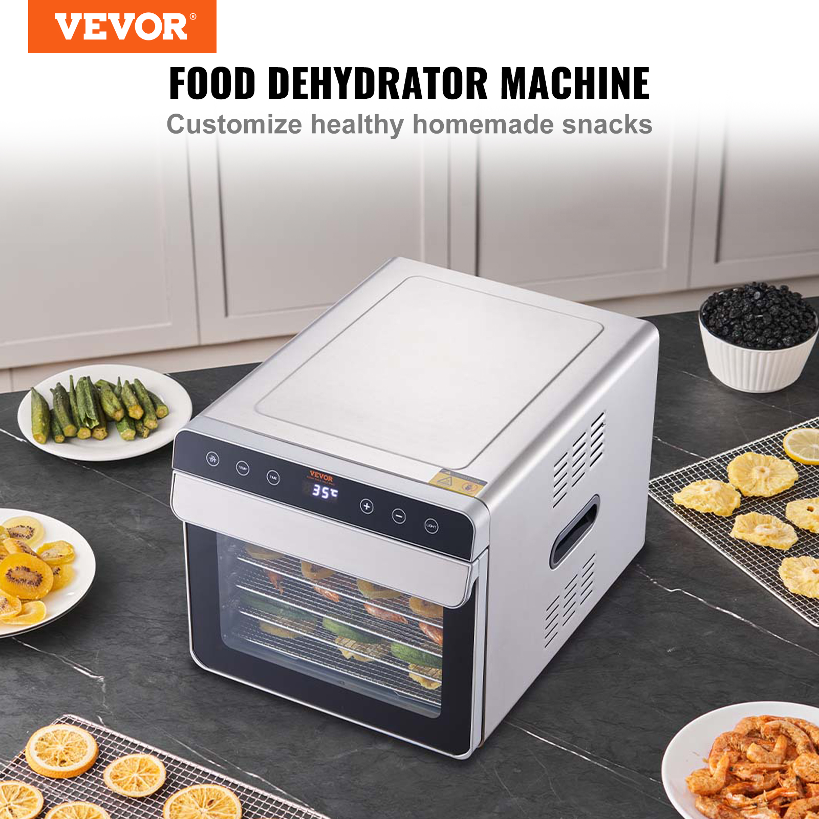 VEVOR 6/10 Trays Food Dehydrator Machine Stainless Steel Jerky Fruit Drying - Imagen 28 de 38