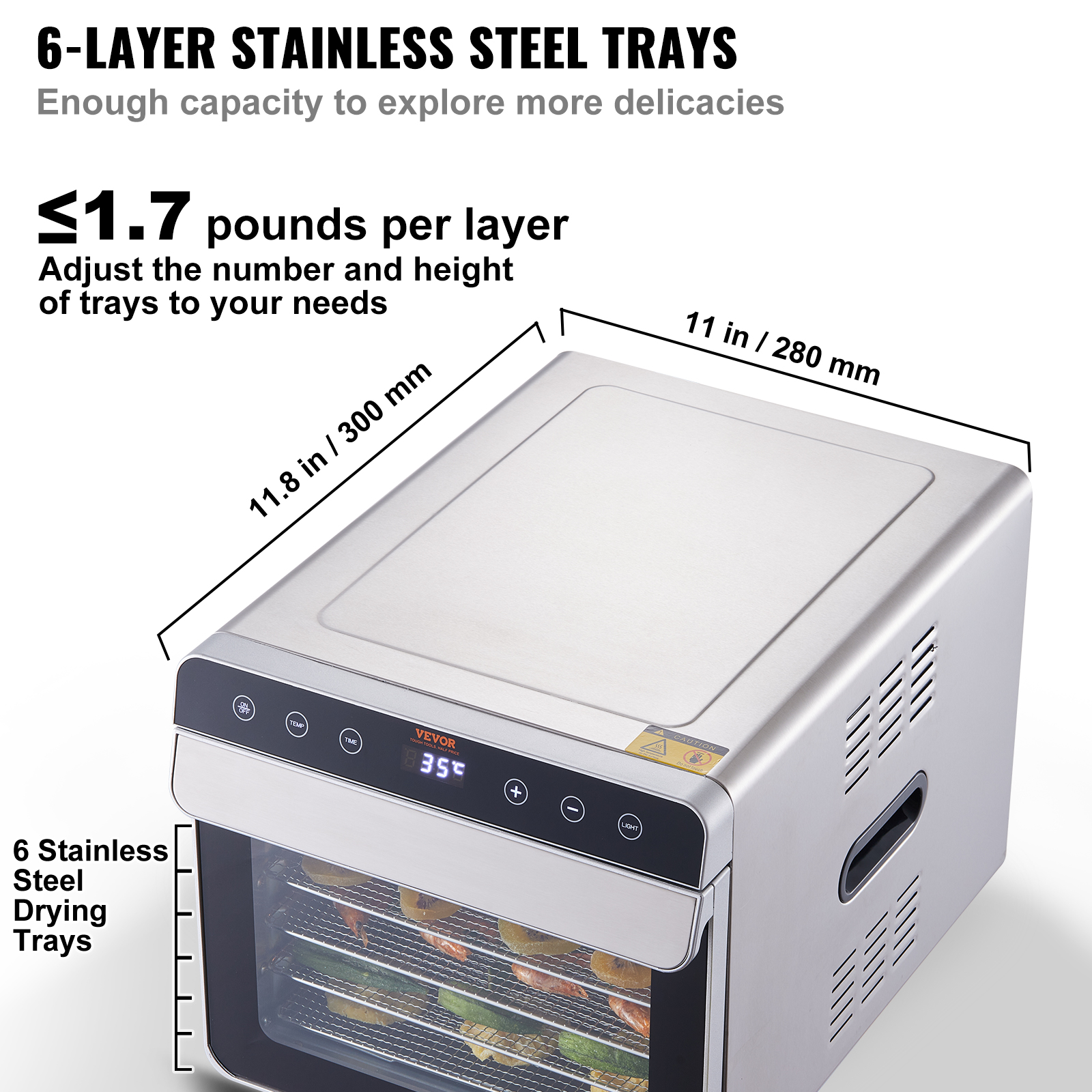 VEVOR 6/10 Trays Food Dehydrator Machine Stainless Steel Jerky Fruit Drying - Imagen 29 de 38