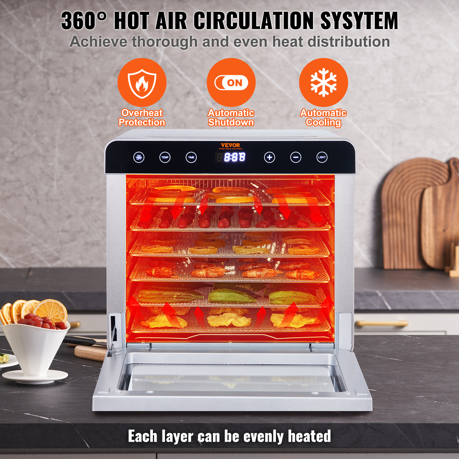 VEVOR 6/10 Trays Food Dehydrator Machine Stainless Steel Jerky Fruit Drying - Imagen 32 de 38