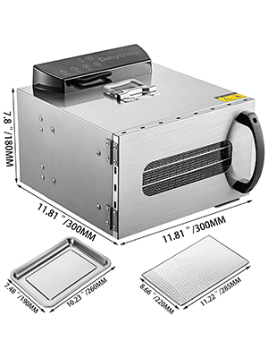 Máquina deshidratadora de alimentos VEVOR, 6 bandejas de acero