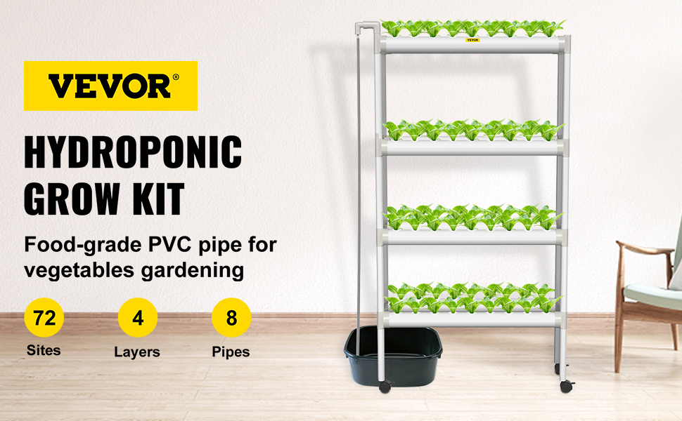 Hydroponic Grow Kit,PVC,72 Plant Sites