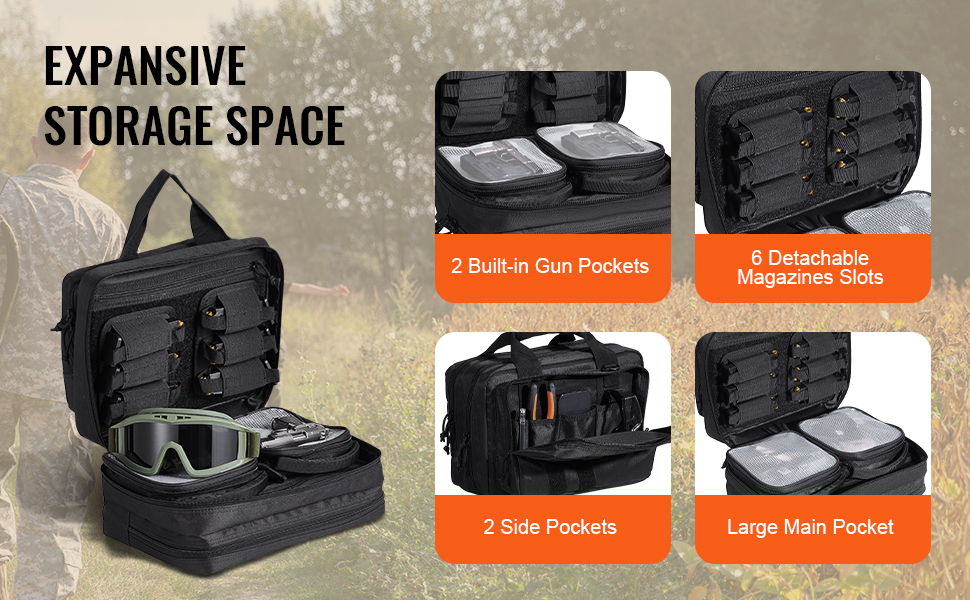 DSLEAF Tactical Pistol Backpack With 6 Pistol Cases - Gun Range Bag With 10 Magazine Slots, Black