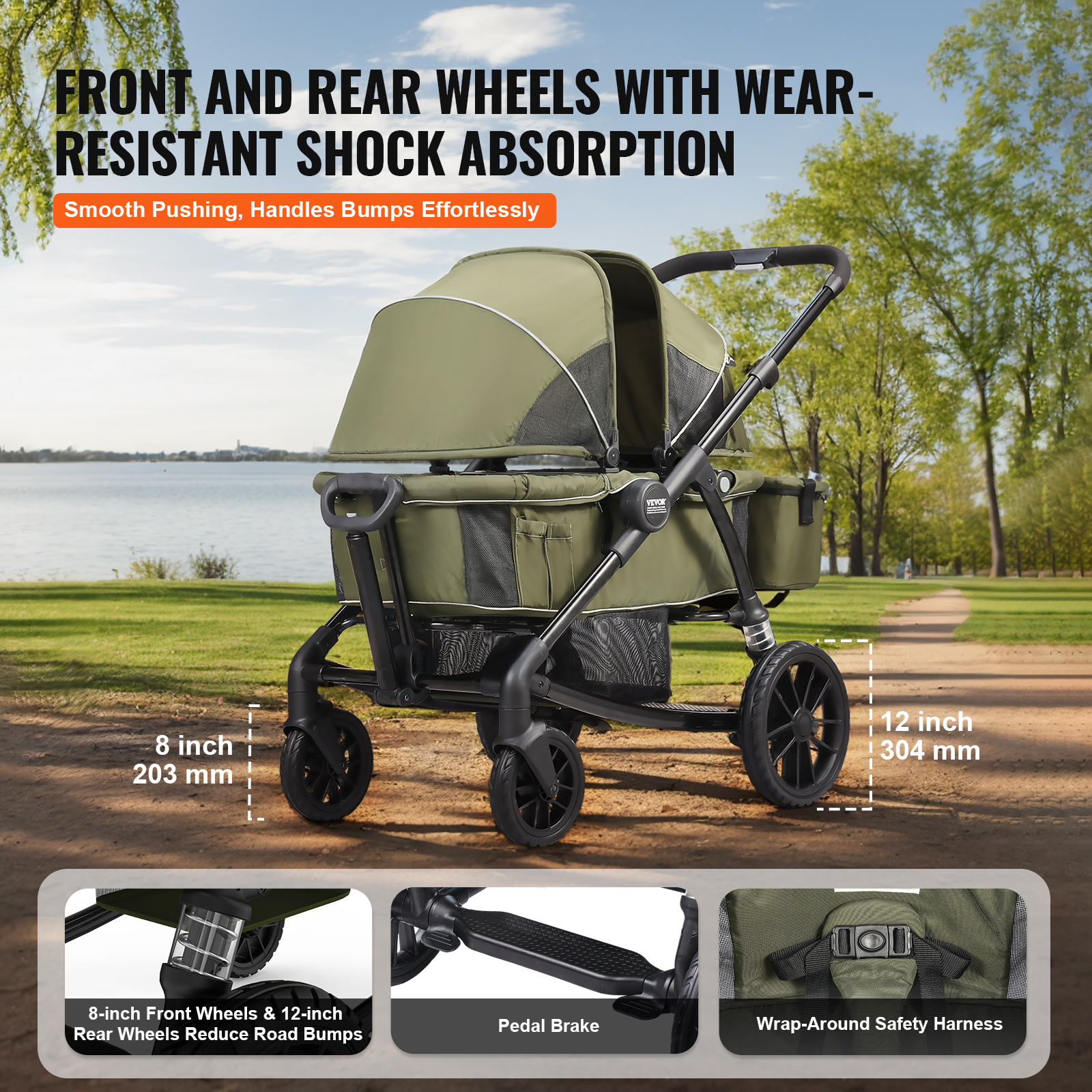 VEVOR Stroller Wagon for 2 Kids Collapsible Toddler Wagon 2 Seat w/ Canopy