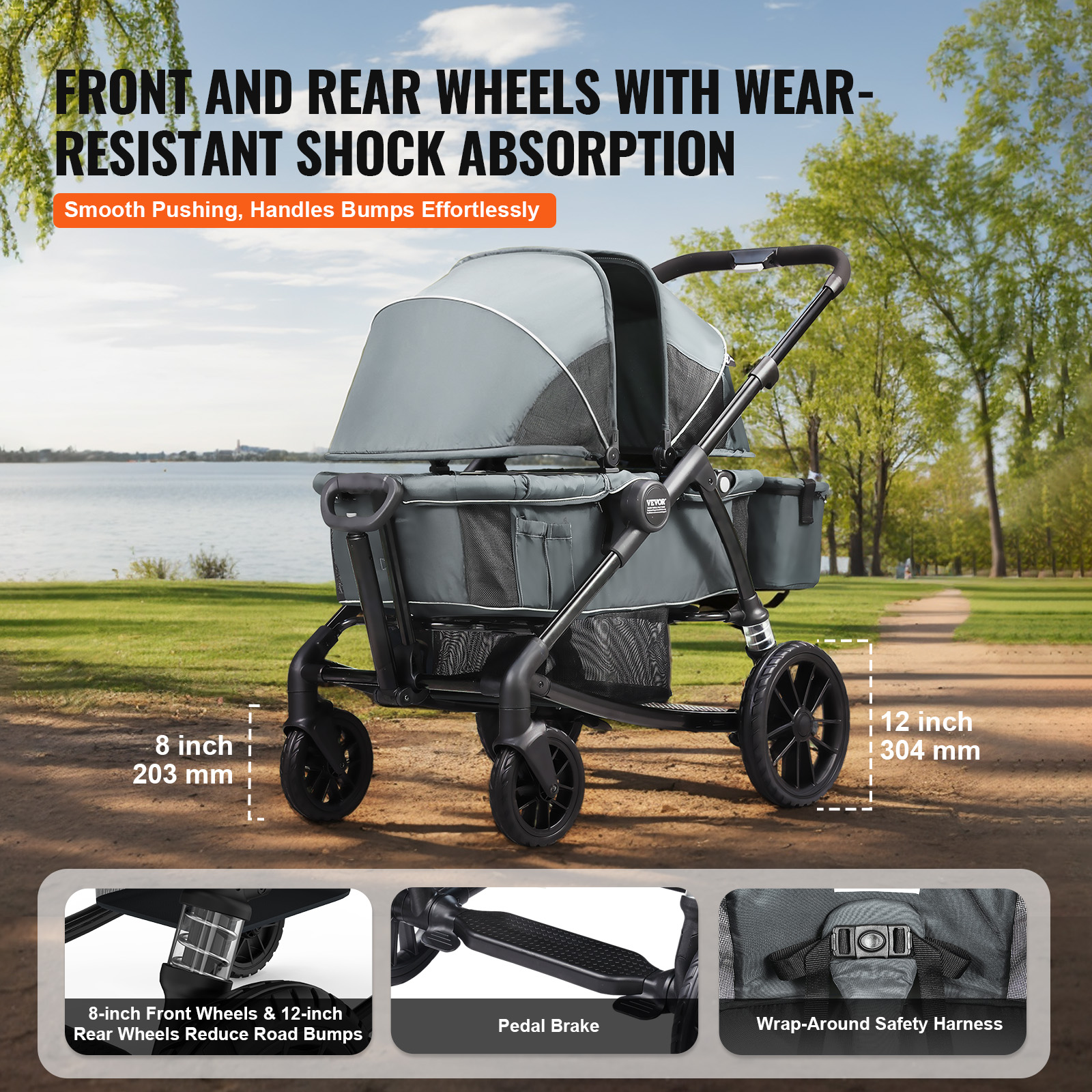 VEVOR Stroller Wagon for 2 Kids Collapsible Toddler Wagon 2 Seat w/ Canopy