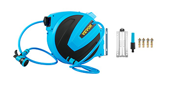 VEVOR Retractable Hose Reel, 1/2 inch x 100 ft, Any Length Lock & Automatic  Rewind Water Hose, Wall Mounted Garden Hose Reel w/ 180° Swivel Bracket and  8 Pattern Hose Nozzle, Blue
