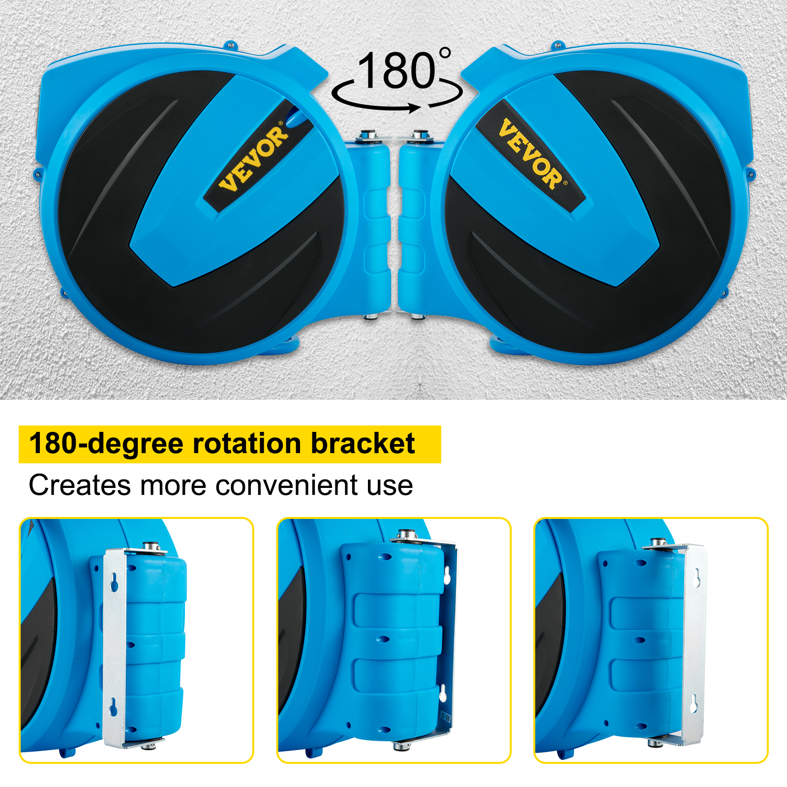 VEVOR Retractable Hose Reel, 1/2 inch x 100 ft, Any Length Lock & Automatic  Rewind Water Hose, Wall Mounted Garden Hose Reel w/ 180° Swivel Bracket and  8 Pattern Hose Nozzle, Blue