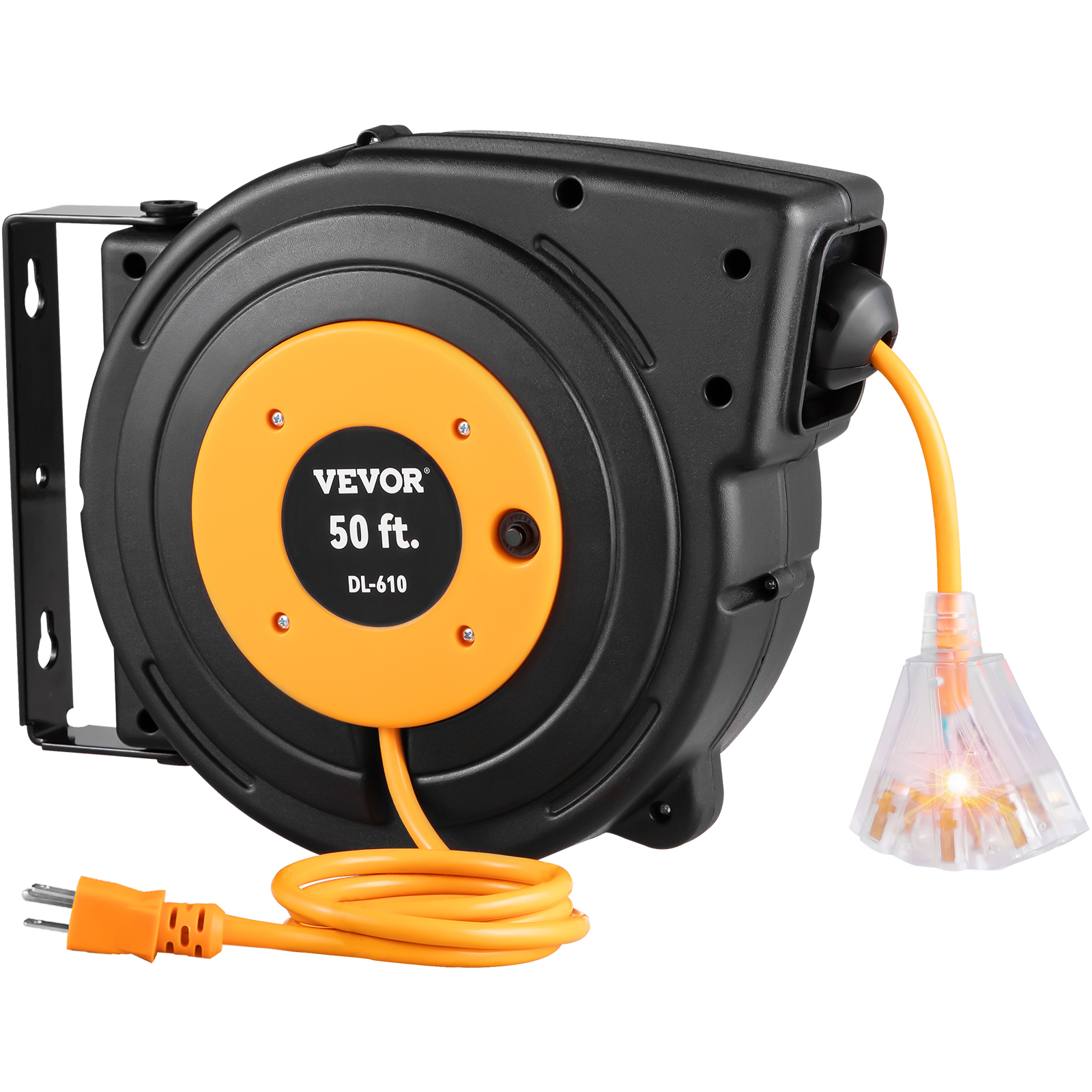 VEVOR 50ft Retractable Extension Cord Reel 14AWG/3CSJTOW Power Cord ...